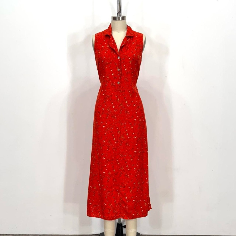 90s vintage  David Wayne Red Floral Sleeveless Dress